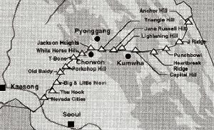 Key hills and outposts on the Main Line of Resistance 1951-53